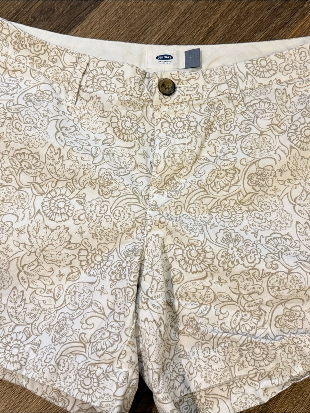 Old Navy Cream Floral Cotton Shorts with Light Brown Print